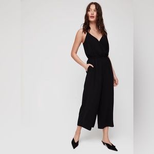 Aritzia Wilfred Melodie Wide Leg JumpSuit Size S Black Surplice Neck Cropped